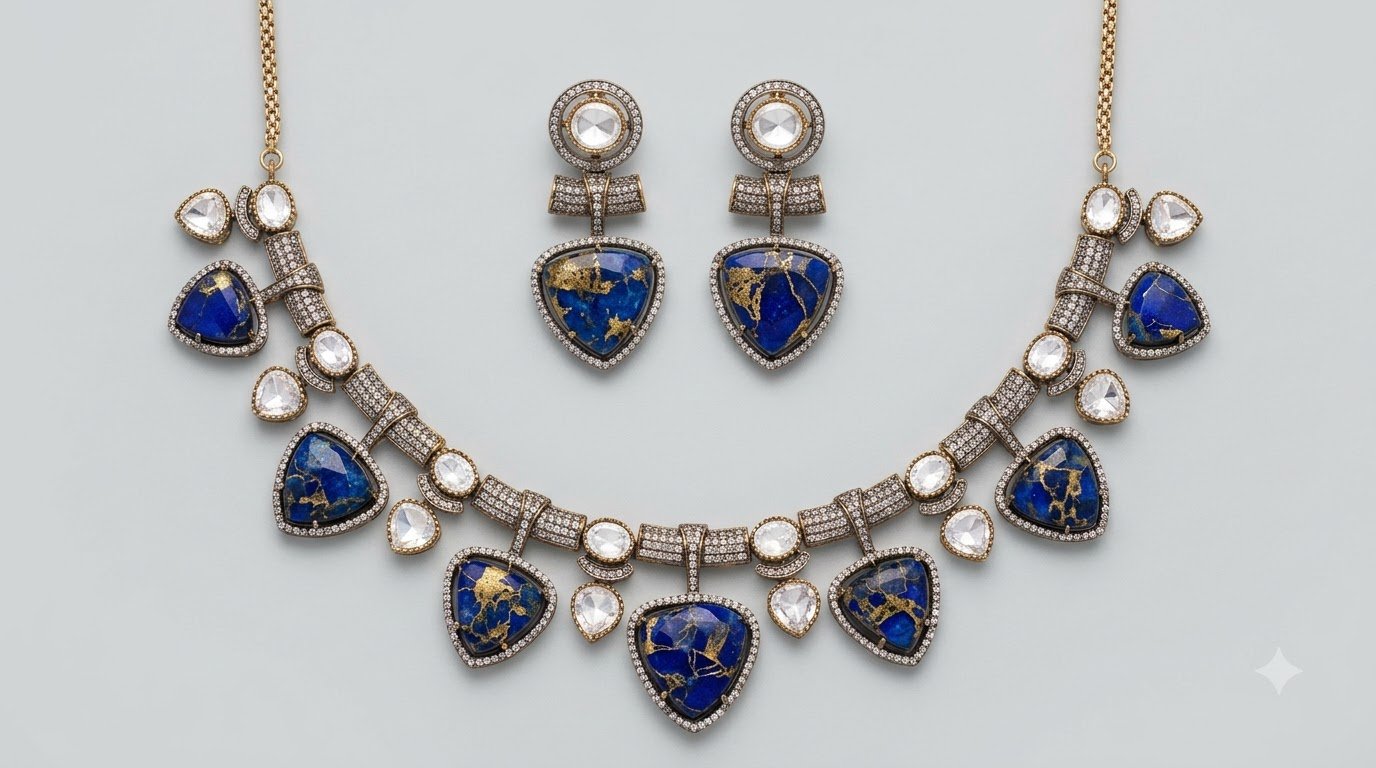 Blue teardrop necklace and matching earrings